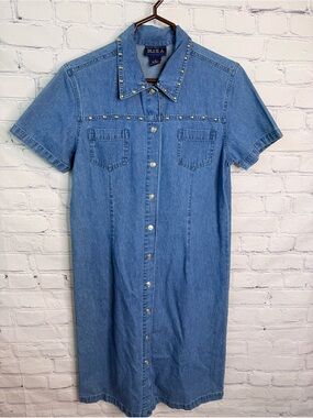 BLUE J Vintage Blue Denim Western Look Dress Medium